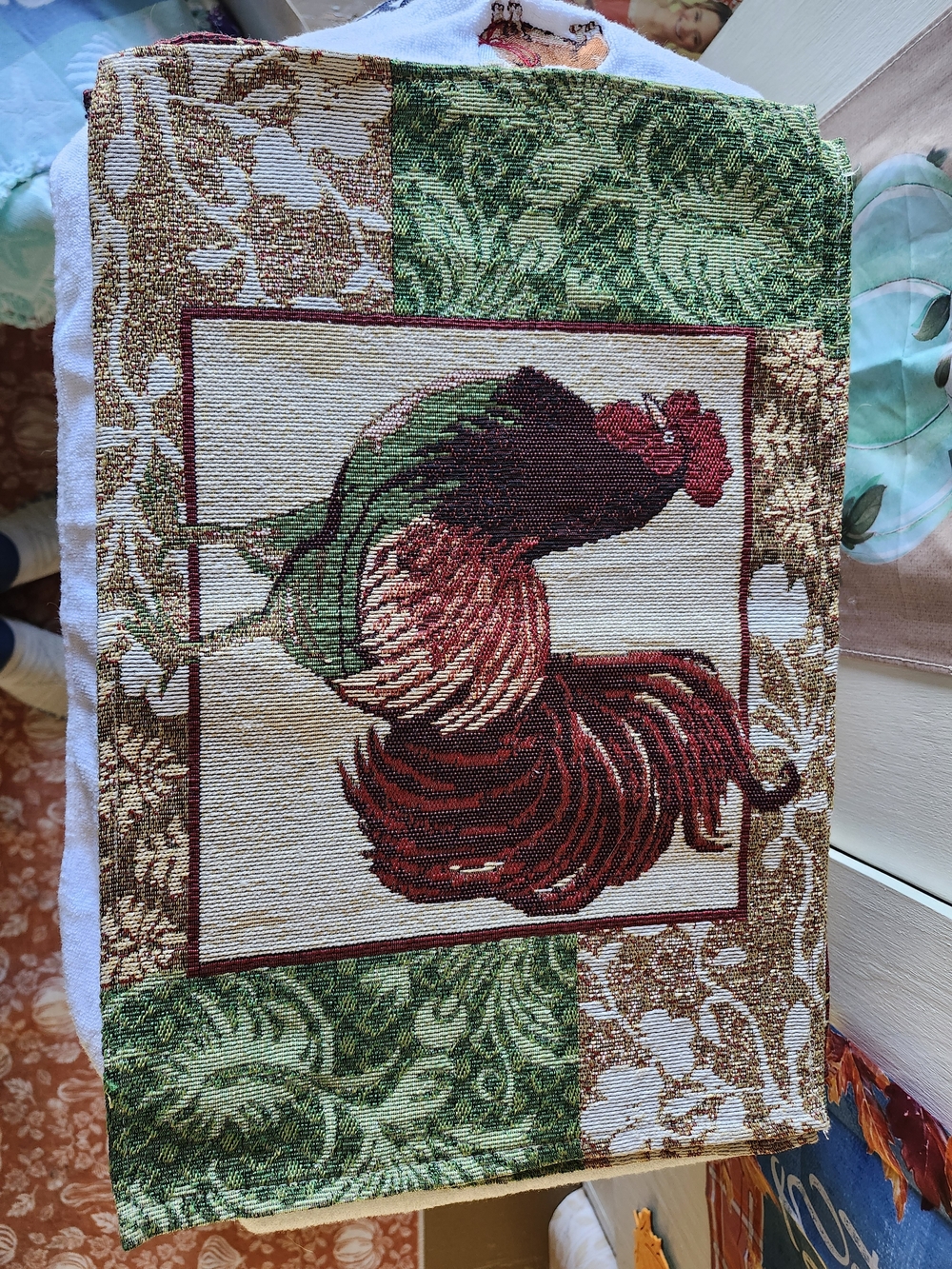 Rooster Tapestry Wall Art - Green and Red
